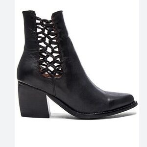 Jeffrey Campbell Diablo Bootie Criss Cross Black Side Laced Boots Leather Black